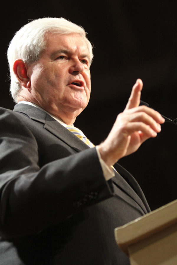 Republican presidential candidate Newt Gingrich gives a speech
at the Iowa Faith & Freedom Coalitions Presidential Forum in
Des Moines on Saturday, Oct. 22. 
