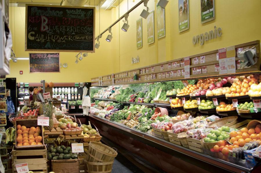 Wheatsfield Co-Op, located on the west end of Main Street, offers a wide variety of fresh produce at the entrance to their store.