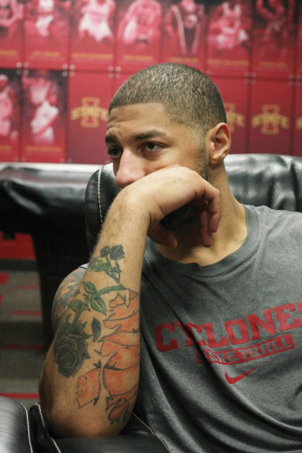 Royce White talks about overcoming anxiety on Wednesday, Feb.
15, 2012, at the Sukup Basketball Practice Facility. 
