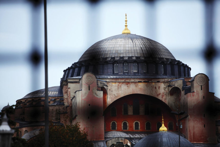 Hagia Sophia behind Bars of Blue Mosque Istanbul
