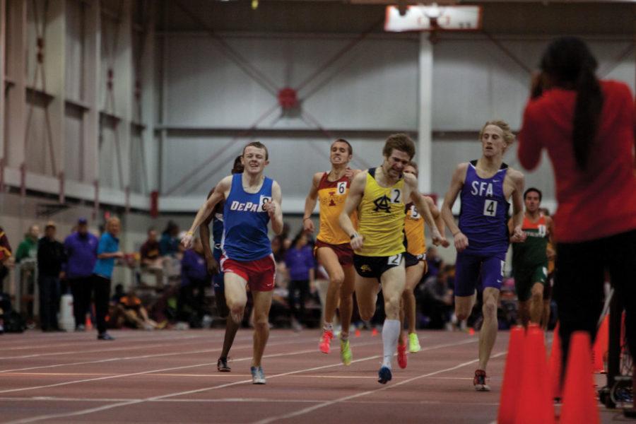 Alec Bollman goes all out in the final stretch of the first heat
of the one mile race. He finished with a time of 4:12.61, and
placed 12th overall. Iowa State hosted the Iowa State Classic which
lasted from Thursday, Feb. 9 to Saturday, Feb. 11 at the Lied Rec
Center. 
