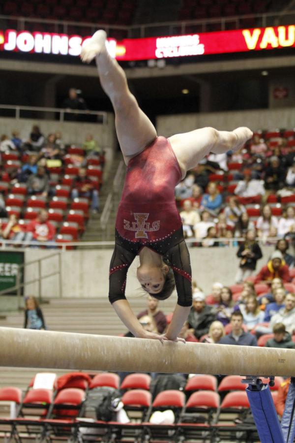 Hailey+Johnson+participates+on+the+beam%2C+recieving+a+score+of%0A9.775+on+Friday%2C+Jan.+20%2C+at+Hilton+Coliseum.+The+Cyclones+fell+to%0Athe+Huskers+195.775-193.925+and+will+take+on+the+Hawkeyes+on%0AFriday%2C+Jan.+27%2C+at+home.%0A