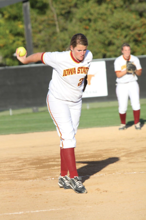 Pitcher Tori Torrescano winds up for a pitch during the game
against Kirkwood on Sunday, Oct. 2, at the Southwest Athletic
Complex. 
