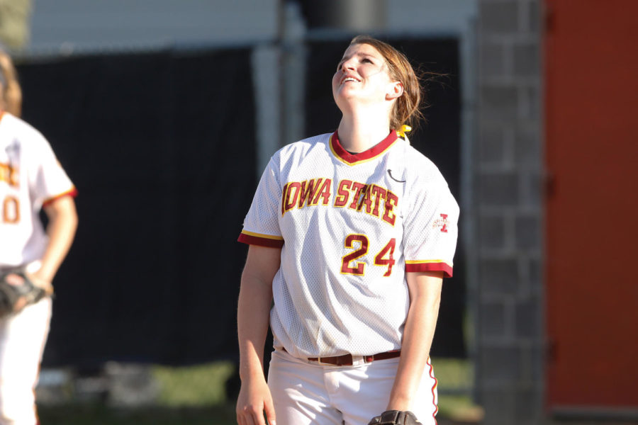 Tori Torrescano reacts to a Longhorn homerun in the top of the fifth inning  on Friday, March 23, at the Southwest Athletic Complex. The Longhorns would add six runs in the top of the sixth, beating the Cyclones 8-4.
