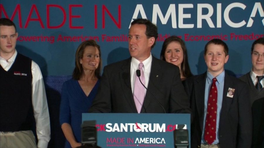 Republican Presidential candidate Rick Santorum addresses supporters in Lafayette, La. following his wins in the Alabama and Mississippi Primaries.
