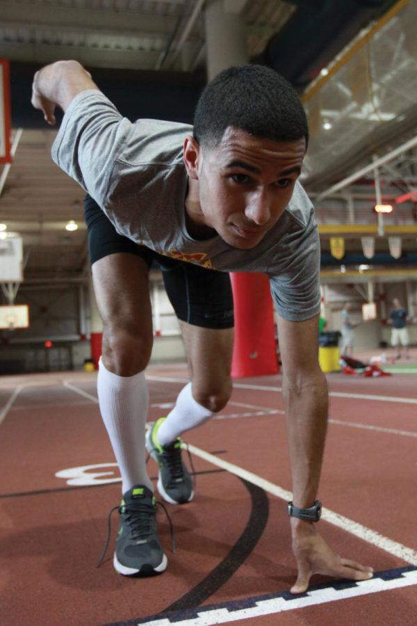 Mohamed Hrezi, junior in accounting, trains on Tuesday at Lied Recreation Center. Hrezi will be redshirting the 2012 outdoor season and therefore will increase his training everyday. 
