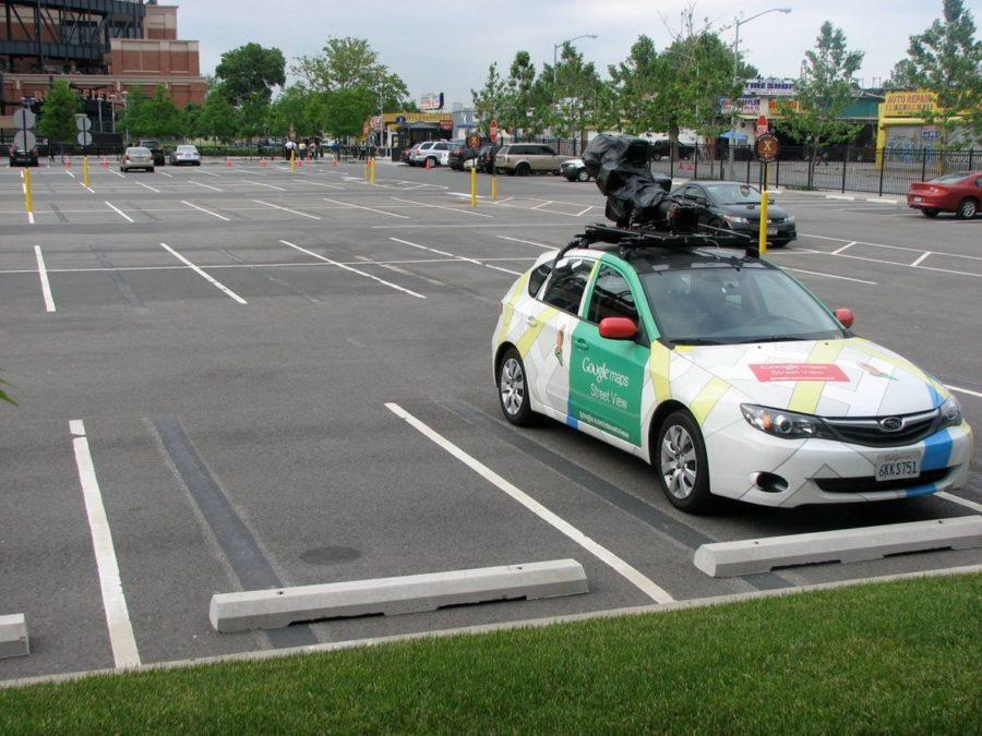 The+Google+Maps+street+view+car+is+shown+in+a+parking+lot.%0A
