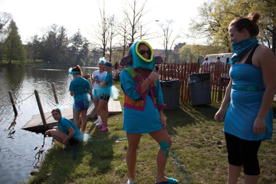 Dance Marathon volunteers prepare to dive in Lake LaVerne for Polar Bear Plunge on Saturday, March 31. The event helped support Special Olympics Iowa.
