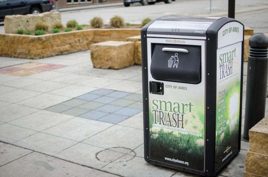 The city of Ames installed BigBelly solar intelligent waste and recycling collection systems at the corner of Welch Avenue and Chamberlin Street, as well as in Tom Evans Park at Main Street and Burnett Avenue. These trash cans compact trash and wirelessly signal when they need to be emptied, cutting down on energy used in picking up the trash.
