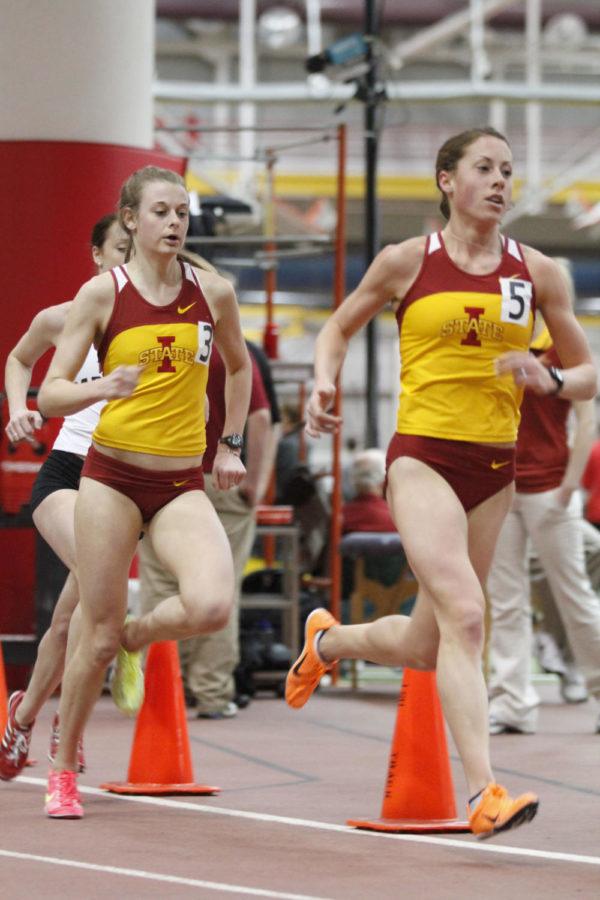 Dani Stack (left) and Meaghan Nelson participated in the womens
5,000-meter run. Stack finished fourth with a time of 15:57.20, and
Nelson finished third with a time of 15:51.89.
