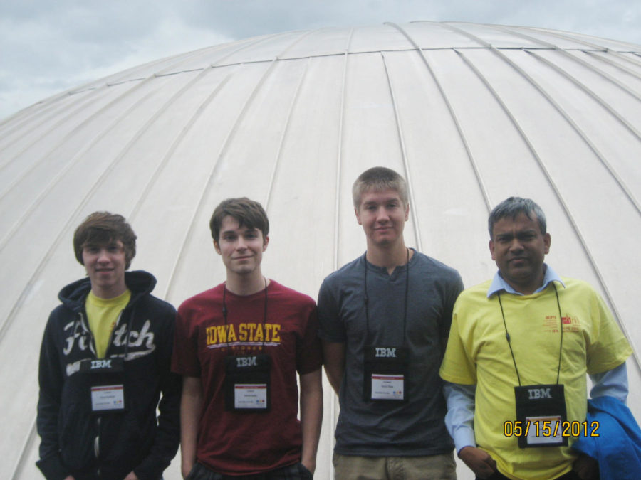 Bryce Sandlund, left, senior in computer science; Kerrick Staley, senior in computer engineering; Devon Eilers, junior in management information systems; and Simanta Mitra, senior lecturer in computer science, are competing at the Association for Computing Machinery international collegiate programming contest from May 14 to 18 at the University of Warsaw in Poland.

