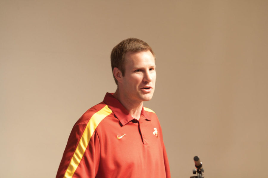 ISU mens basketball coach Fred Hoiberg was the keynote speaker at the Veishea Opening Ceremony and Awards on Tuesday, April 17, in the Sun Room of the Memorial Union. Iowa State announced Tuesday, May 29, 2012 that Hoiberg signed an 8-year contract worth an average of $1.5 million annually. 
