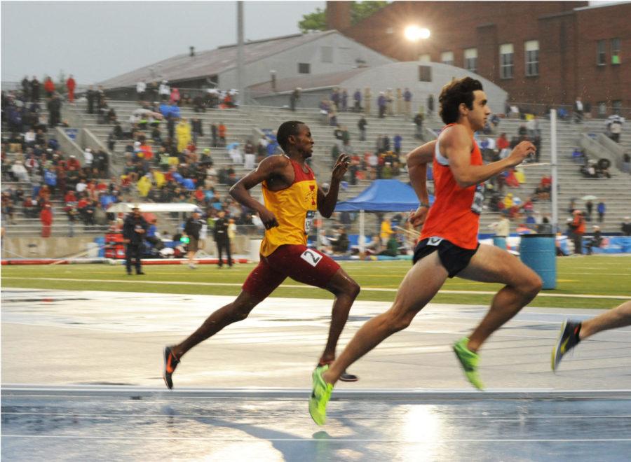 Edward Kemboi approches the last stretch of the 3,000-meter run Friday, May 13, at the NCAA Outdoor Track and Field Championships. Kemboi placed fifth in the event
