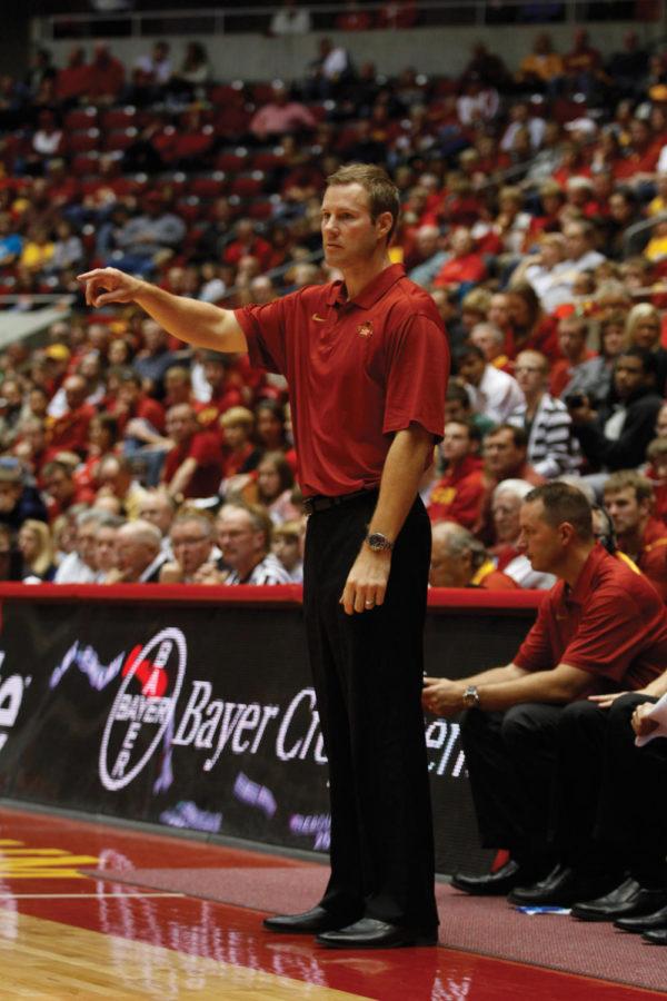Coach Fred Hoiberg coaches the Cyclones in a game during the 2011-12 season. The Cyclones went 16-2 at Hilton Coliseum. 
