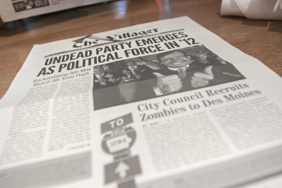 
The front of the menus at Zombie Burger, located in the East Village, is styled to resemble a newspaper. Zombie Burger serves unique burgers and drinks.

