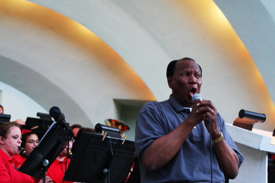 Opera star Simon Estes performs during a guest appearance at a 2012 Ames Municipal Band concert at the Durham Bandshell.