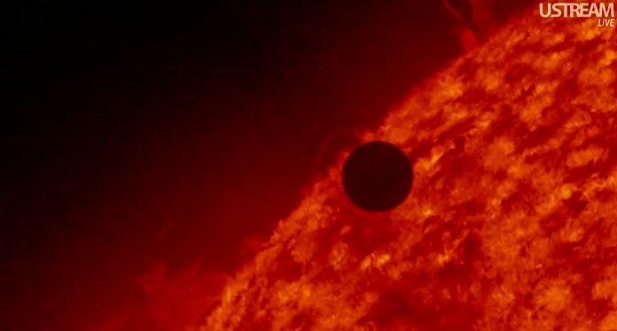 Venus passes the sun during the Venus Transit on Tuesday, June 5, 2012.
