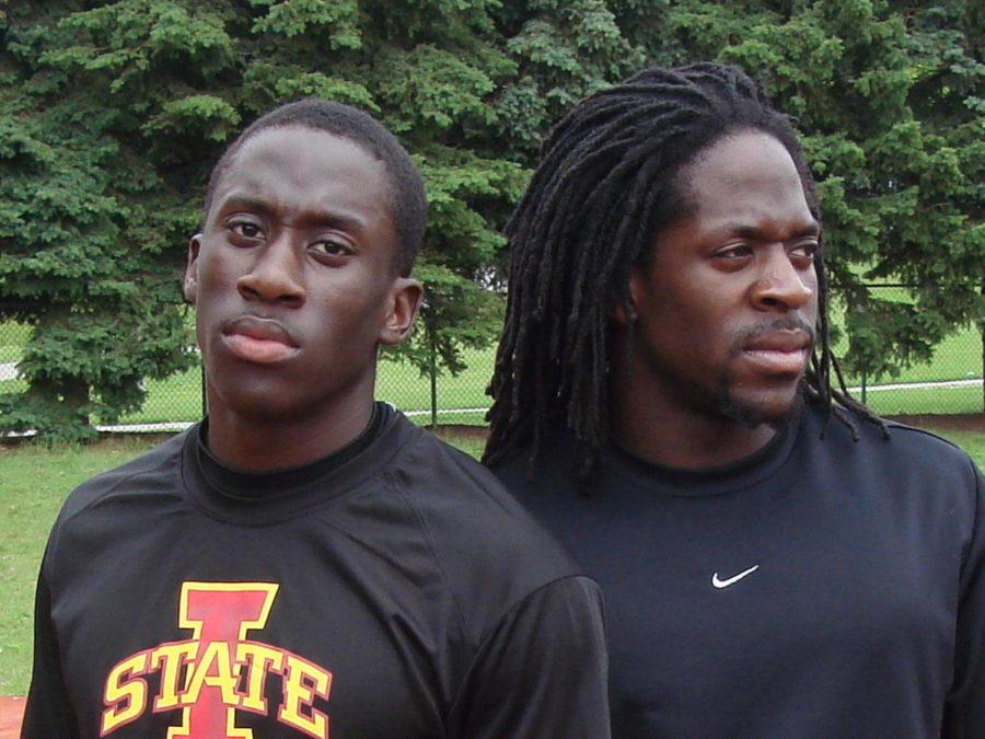 Ian Warner, left, finished second, and his brother, Justyn, finished first in the 100-meters at the Canadian track and field trials.
