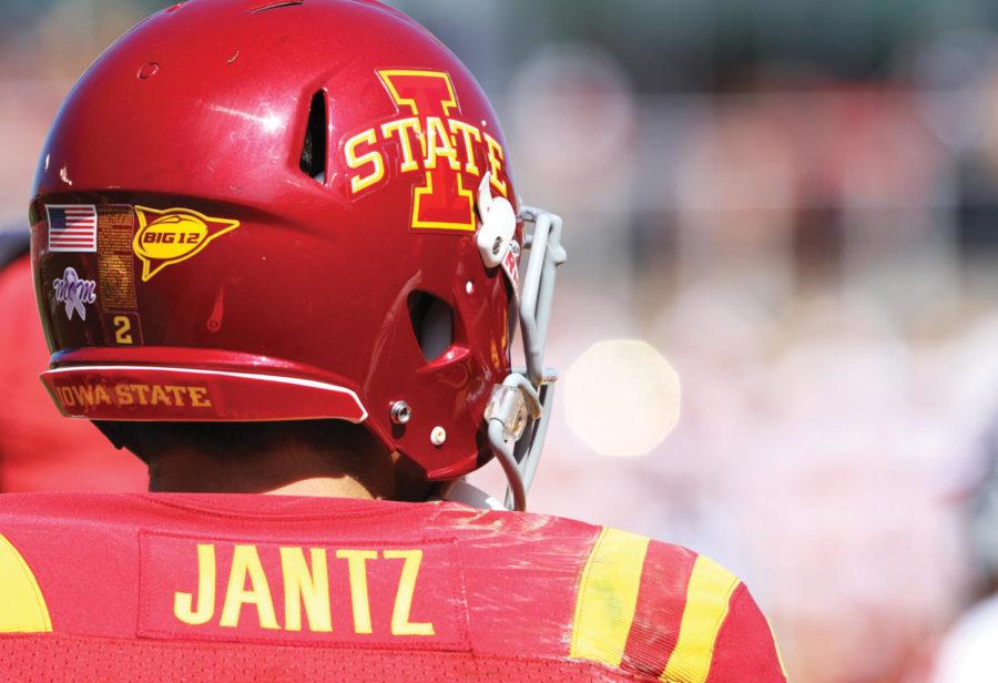 Quarterback Steele Jantz looks into the crowd on Saturday, Sept.
10 at Jack Trice Stadium. Jantz finished the game with 279 yards
passing with 4 touchdowns and 42 yards rushing.

