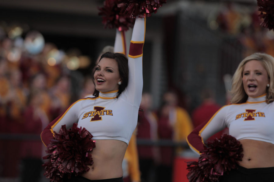 Cheerleaders+try+to+pump+up+the+spirit+for+the+players+during+the+game+against+Texas+Tech+on+Saturday%2C+Sept.+29%2C+at+Jack+Trice+Stadium.+Cyclones+lost+13-24.%0A