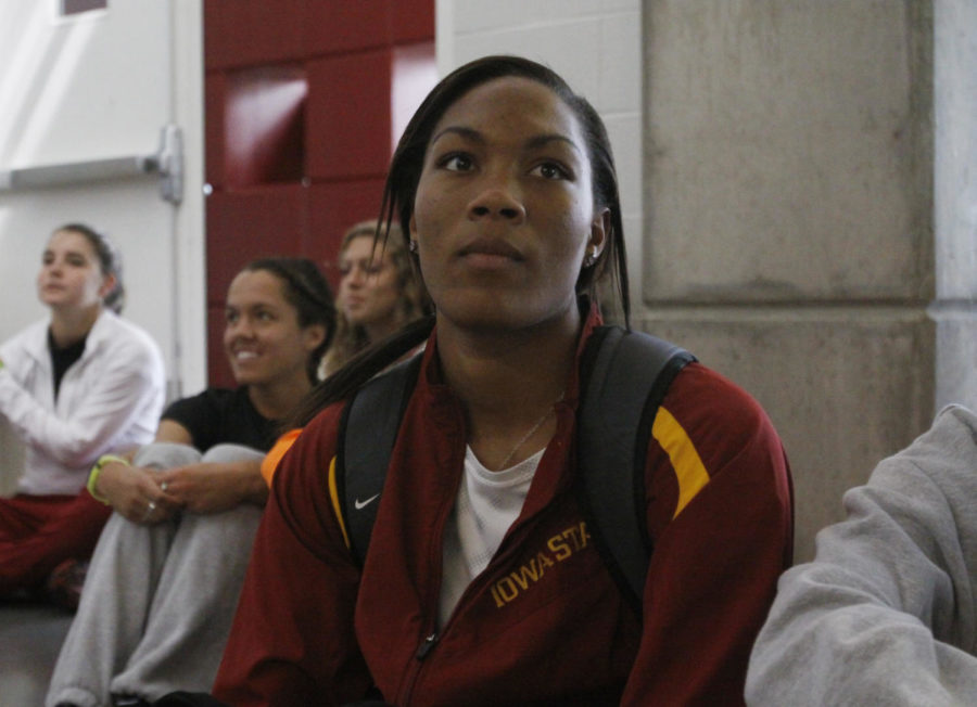 Ejiro Okoro, athlete at Iowa State, attends a meeting before her training Monday, Sept. 17, at the Lied Recreation Athletic Facility.
