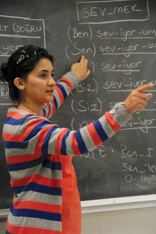 Ozlem Karakaya teaches Turkish to her class Wednesday, Sept. 26, in Town Engineering.
