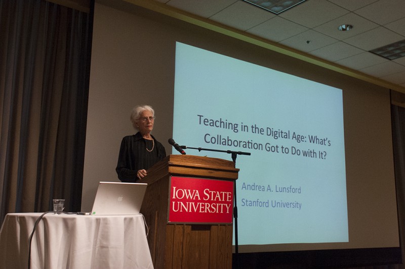
Andrea Lunsford gave a lecture on the topic of teaching in the digital age in the Sun Room of the Memorial Union on Thursday, Sept. 6.

