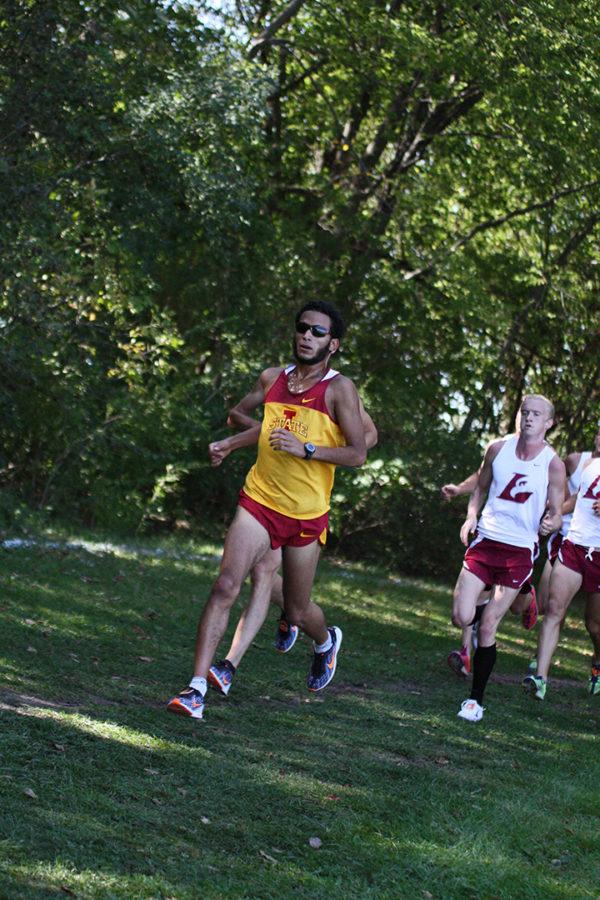Junior cross-country runner Mohamed Hrezi heads toward the finish line, Saturday, Sept. 15, at the Iowa Intercollegiate cross-country meet in Ames.

