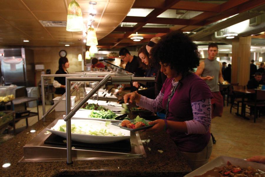 Students visit the salad bar at Season’s Marketplace on Sept. 17.
