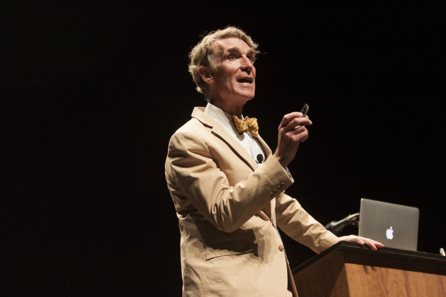 Bill Nye gives a speech at Stephens Auditorium on Sept. 21, 2012 as the kickoff event for Engineers Week. The speech, titled You Can Change the World, told of how scientists and the average person can make a positive change in the world.