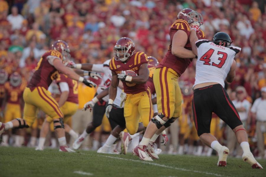 James White, Cyclone running back, runs the ball during the game against Texas Tech on Saturday, Sept. 29, at Jack Trice Stadium. Cyclones lost 24-13. 
