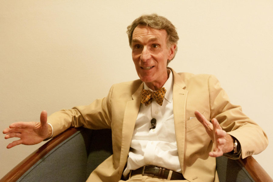 Bill Nye gives a speech at Stephens Auditorium on Friday, Sept. 21, as a the kickoff event for Engineers Week. The speech, titled You Can Change the World, told of how scientists and the average person can make a positive change in the world.

