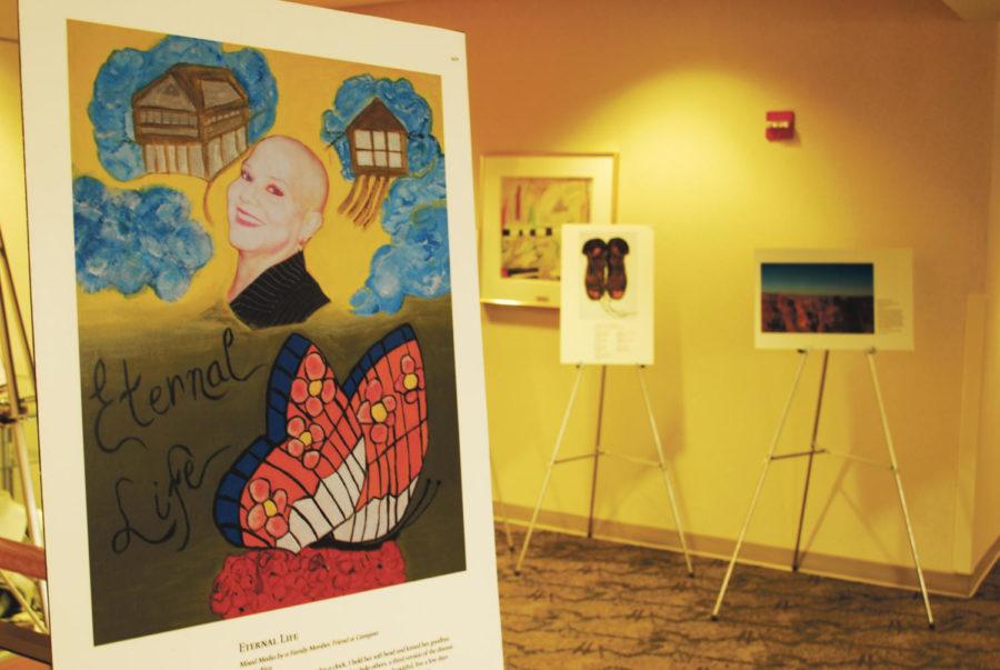 Paintings are displayed Thursday, Oct. 11, in the Bliss Cancer Resource Center within Mary Greeley Medical Center. All the works of art were created by current cancer patients from different parts of the country.
