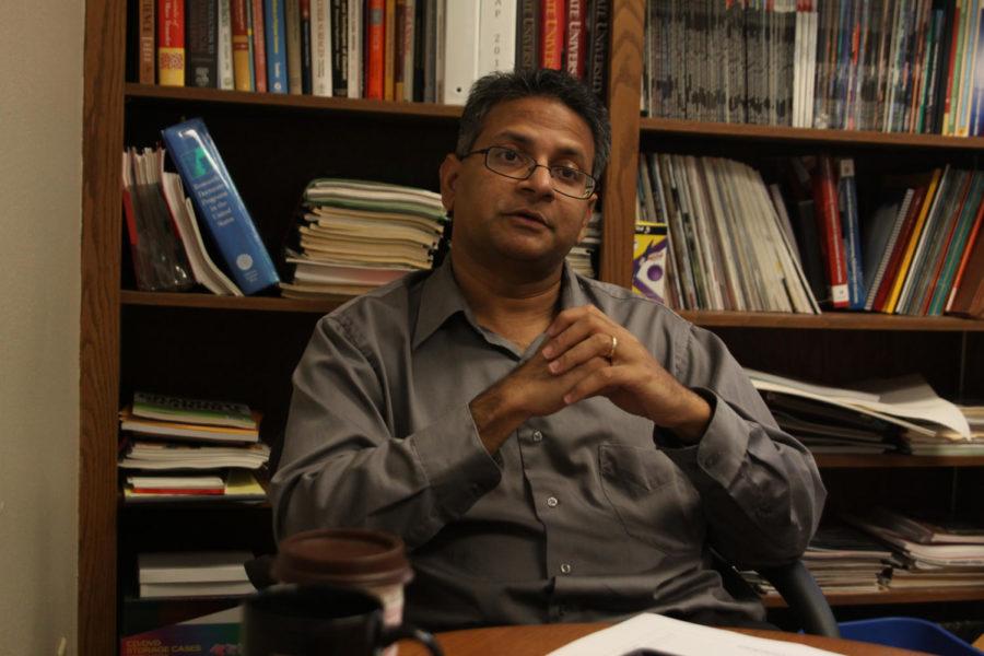 Balaji Narasimhan, associate dean of research for the College of Engineering, answers questions about the patent program Monday, Oct. 15, in his office.
