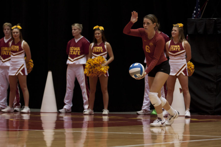 Kristen Hahn serves the ball during the game against TCU on Saturday Sept. 29, at Hilton Coliseum. Cyclones won 3-0.

