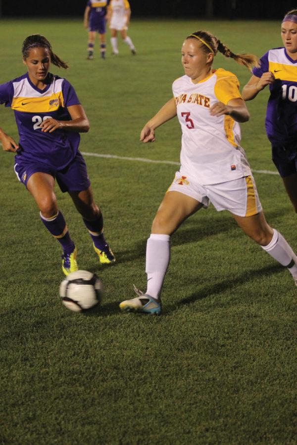 Susie Potterveld takes control of the ball during the game against Northern Iowa on Tuesday, Sept. 4, at the ISU Soccer Complex.
