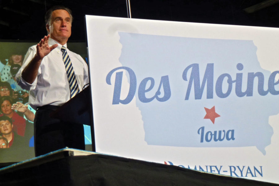 Mitt Romney campaigns at a rally Sunday, Nov. 4, in Des Moines to a crowd of more than 4,000 people. 
