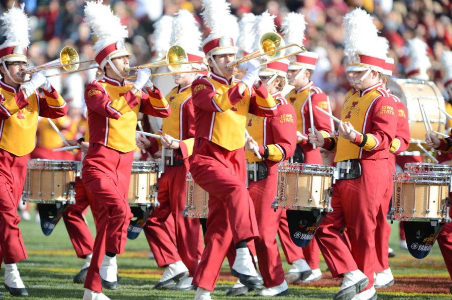 The marching band plays before the kick-off on Saturday, Nov.3, 2012 at Jack Trice Stadium.
