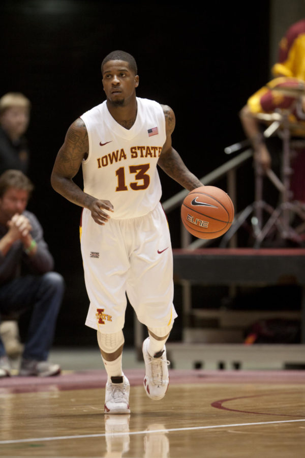 Korie Lucious sets up offense down court against Minnesota State at Hilton Colliseum on Nov. 4, 2012. Lucious had 15 points and 5 assists in the game. 
