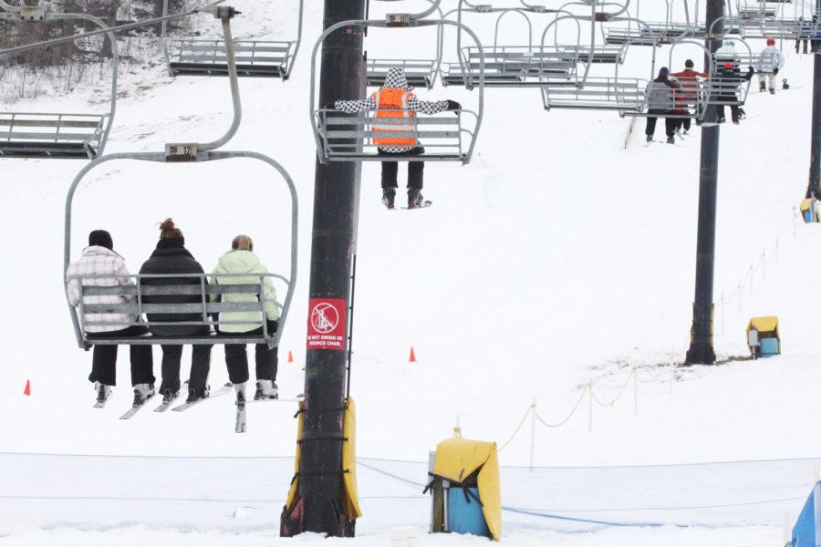 Many skiers and snowboarders ride the lift to the top of the hill Jan. 12 at Seven Oaks Ski Resort in Boone. Seven Oaks is a popular attraction for many because of the great deals they provide, including Wednesday and Thursday nights from 4 to 9 p.m. The price for a lift ticket is only $10.
