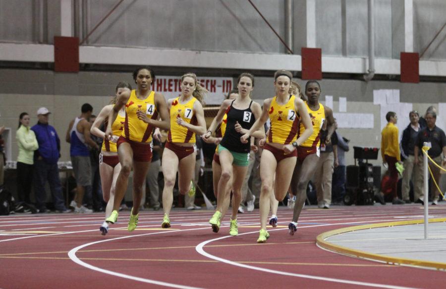 Six ISU athletes participate in the womens one-mile run at the ISU Open held at Lied Recreational Center on Jan. 20. The first heat was lead by Betsy Saina, 4:40.98, followed by Ej Okoro, 4:49.04, and then Dani Stack, 4:49.30
