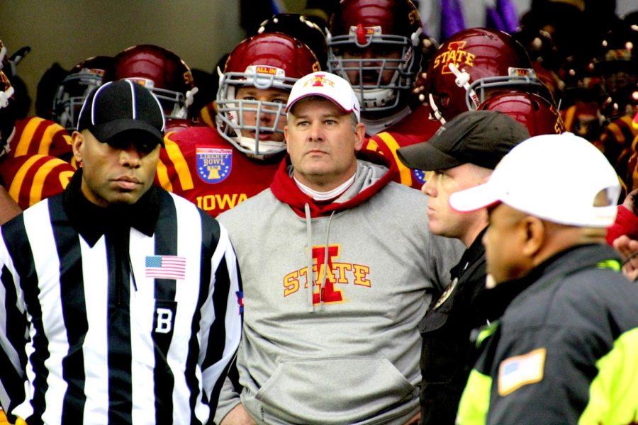 Coach Paul Rhoads watches on before his team enters the field to play against Tulsa at the Liberty Bowl on Dec. 31, 2012.  The Cyclones lost to the Golden Hurricane 31-17 in the 54th Liberty Bowl.