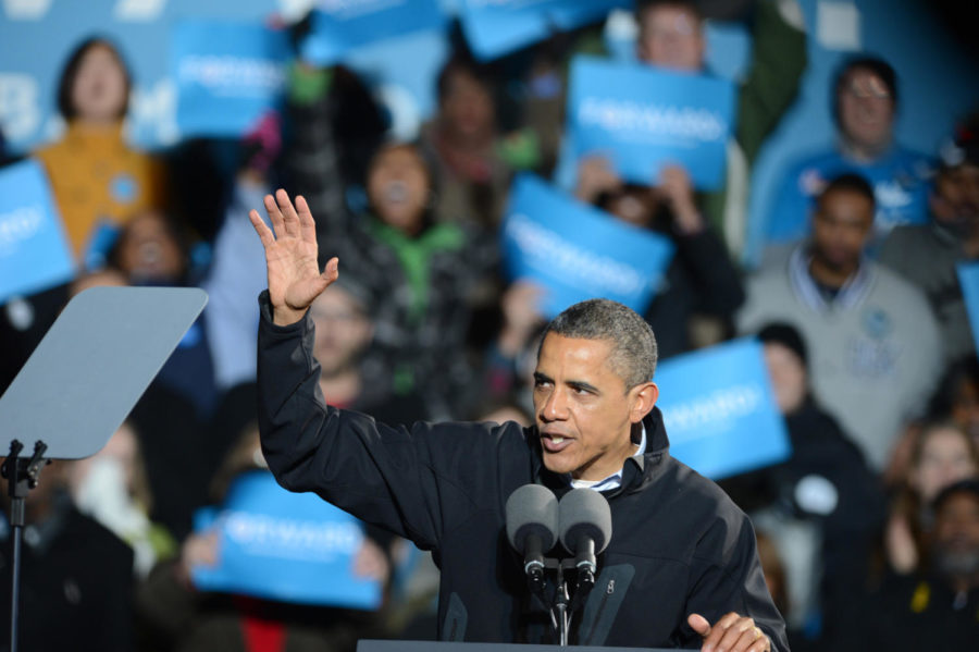 President Barack Obama speaks at his final campaign rally Monday, Nov. 5, in Des Moines East Village. Nearly 20,000 people turned out for the event.
