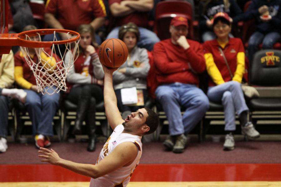 Georges Niang takes it to the hoop over the Alabama A&M defense on Nov. 12, 2012 at Hilton Coliseum. Niang had 17 points, 5 rebounds, and 4 assists.
