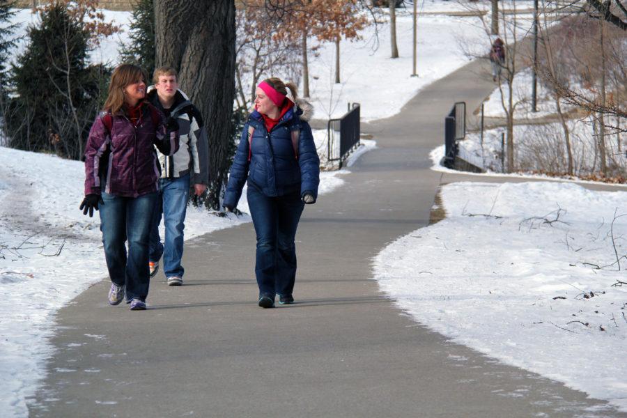 Students walk to and from class on a daily basis, but when weather prohibits basic travel, ISU road crews work around the clock to make sure sidewalks are cleared for students the next morning.
