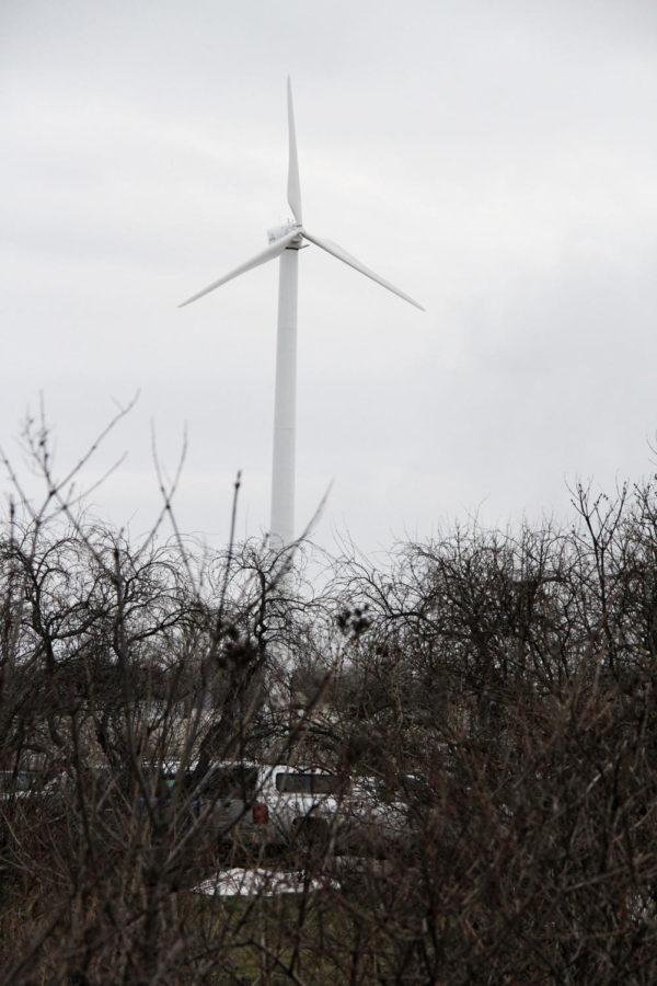 The new wind turbine on the northeast side of campus had to be placed in an area with nothing within 160 feet of it. This requirement is set so the turbine will not damage property if it falls over at the base.
