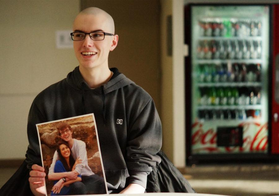 Riley Nicolay talks about the day his mom took this photo of him and his girlfriend, Deidre Sechi. Sechi and Nicolay were both ISU mechanical engineering students until January, when Sechi was diagnosed with a rare form of cancer. They took the photos a few weeks before shaving their heads together.
