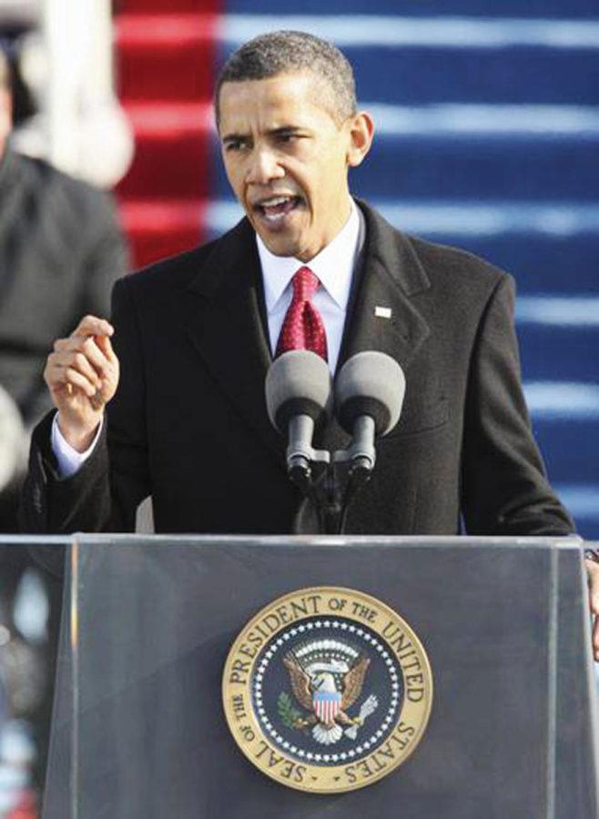 President Barack Obama gives his inaugural address at the U.S. Capitol in Washington, D.C., on Tues., Jan. 20, 2009. 
