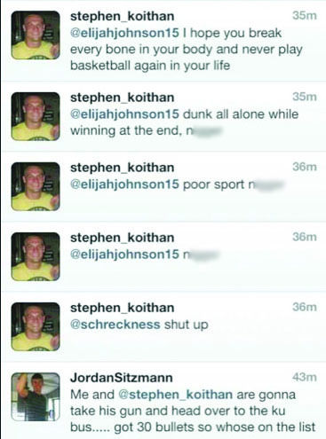 ISU students Stephen Koithan and Jordan Sitzmann tweet racist comments after the Iowa State-Kansas game.
