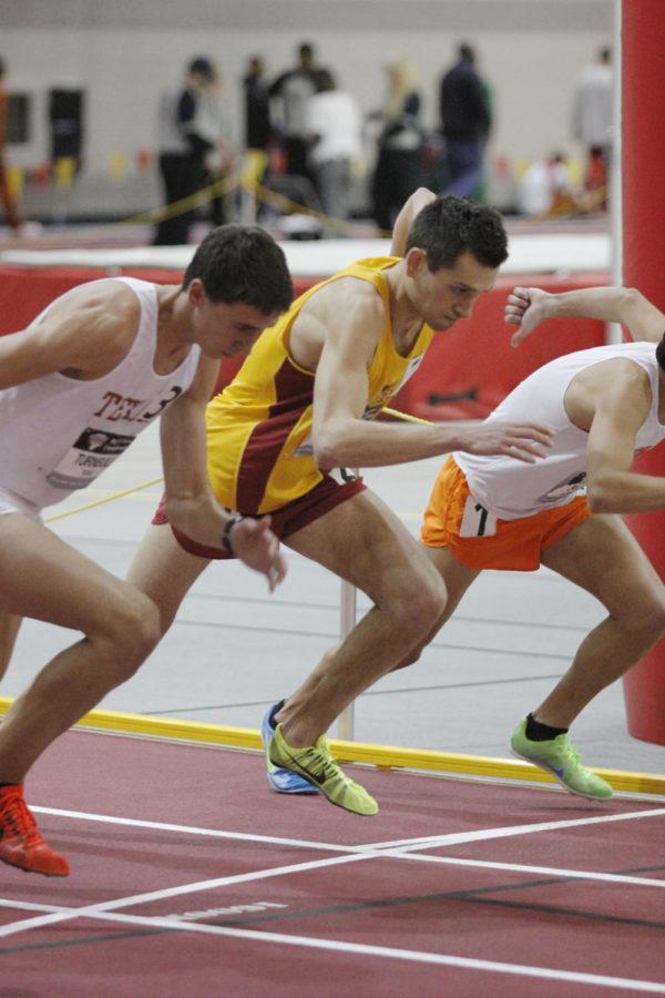 Junior Falko Zauber begins his 1,000-meter run during the Big 12 Indoor Track and Field Championships on Saturday, Feb. 23, at Lied Recreational Center. Zauber missed qualifying for finals by .51 seconds.
